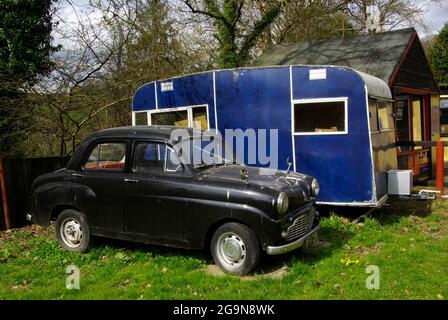 Vintage Caravan, 1950`s Museum, Denbigh, Nordwales, Stockfoto